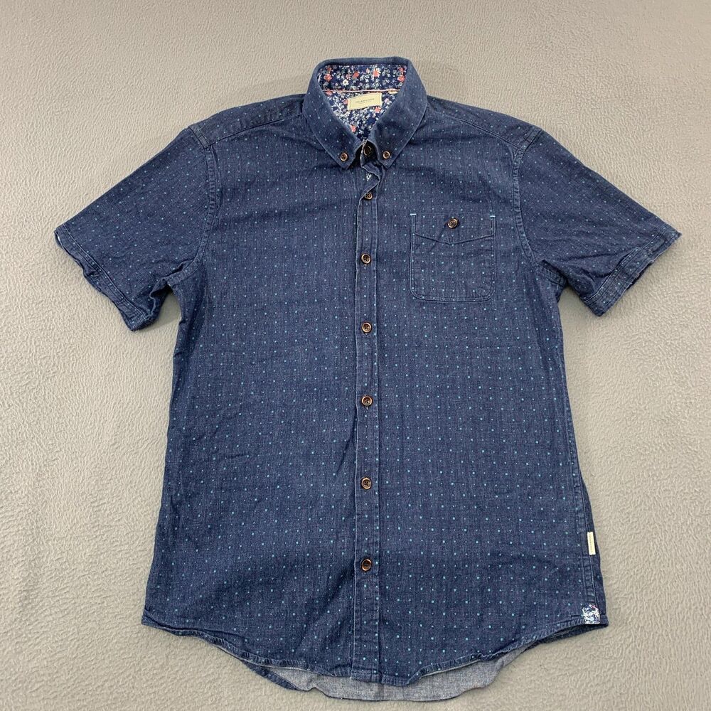 7 Diamonds Shirt Mens Medium Blue Chambray Short Sleeve Button Up Casual